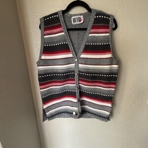 Abrand Women's Gray and Red Striped Cardigan